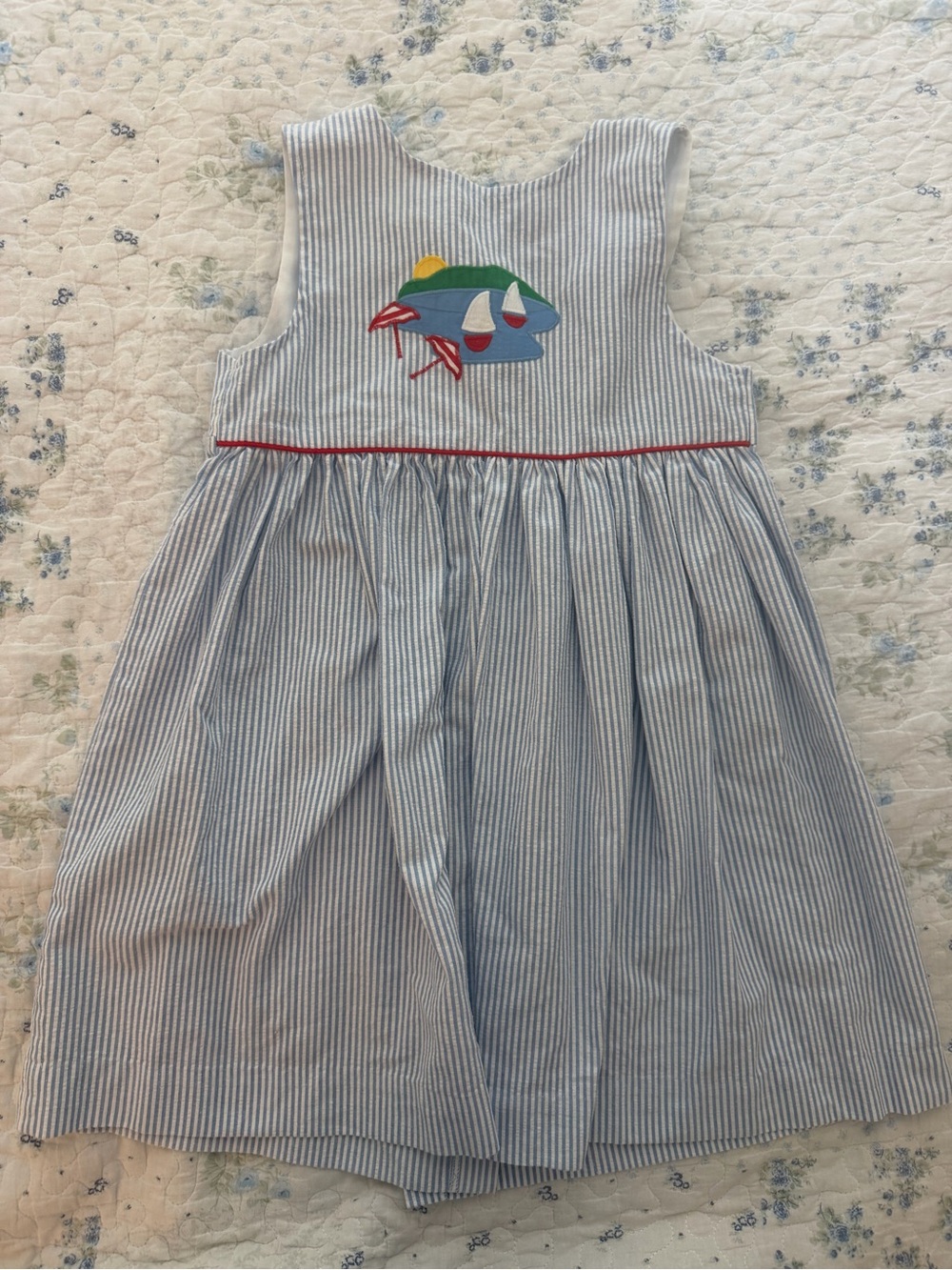 Vintage Melissa Jackson Blue and White Striped Girls' Sailboat Kids Dress